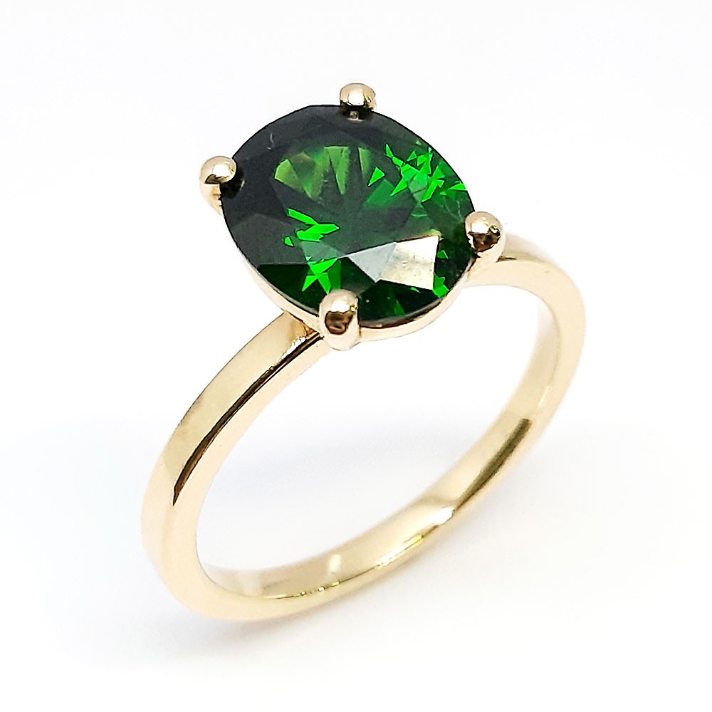 Damenring, Gelbgold 585, mit grünen Zirkonia ( A002061 )