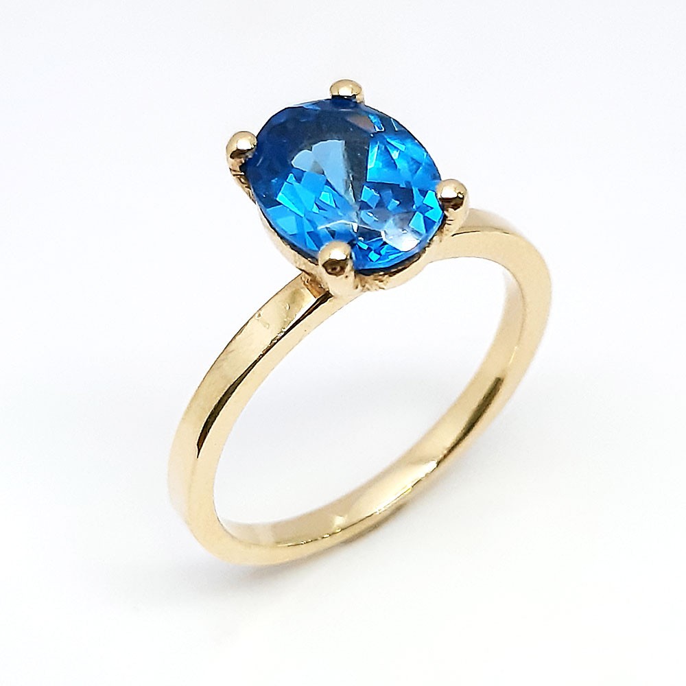 Damenring, Gelbgold 585, mit blauen Zirkonia ( A002059 )