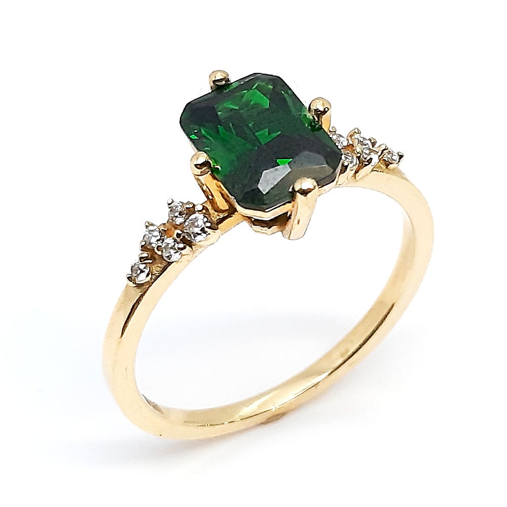 Damenring, Gelbgold 585, mit grünen und weißen Zirkonia ( A001927 )